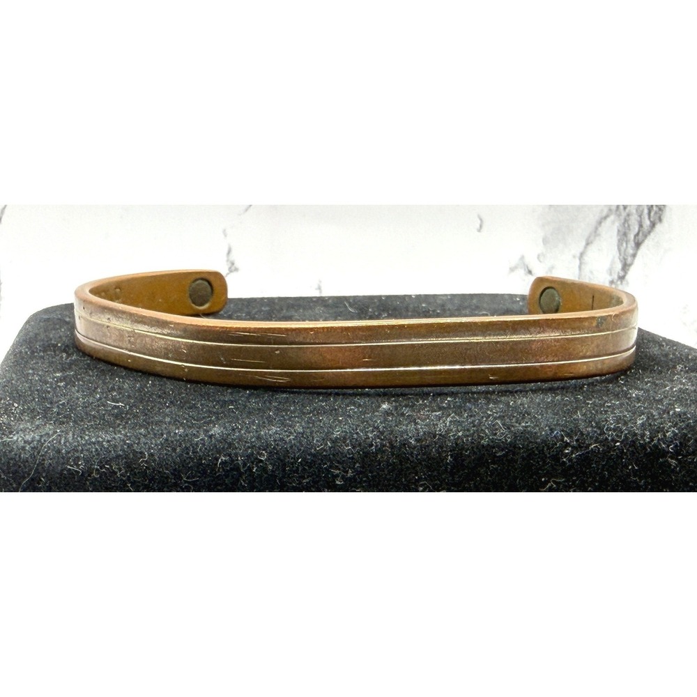 Copper Cuff Bracelet 8" 1/2" Wide Rustic‎ Adjustable Marked L